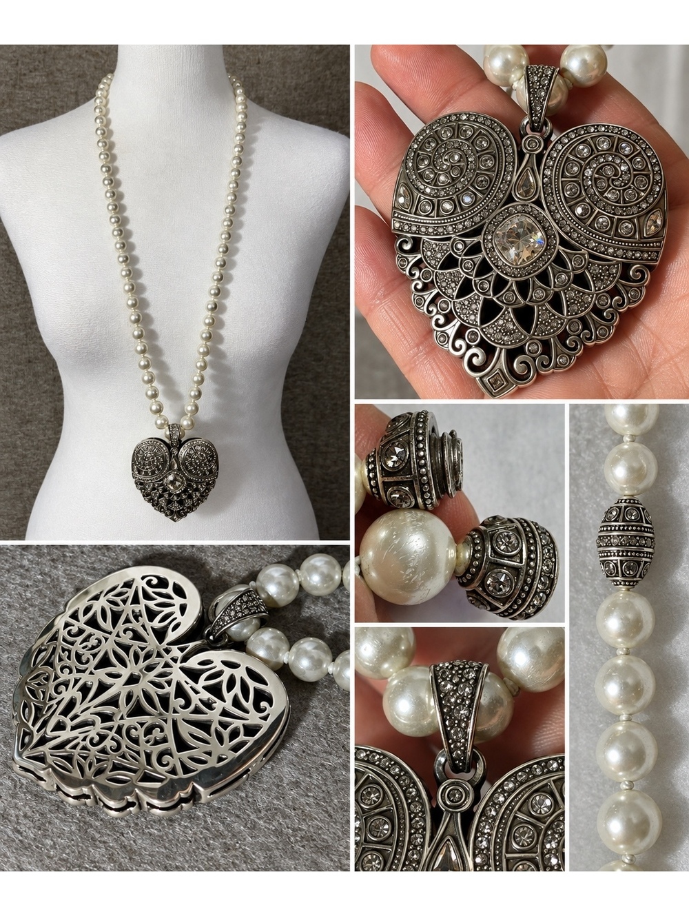 Brighton Mumtaz Pearl Necklace JL2652 Silver Tone Statement Pendant Long